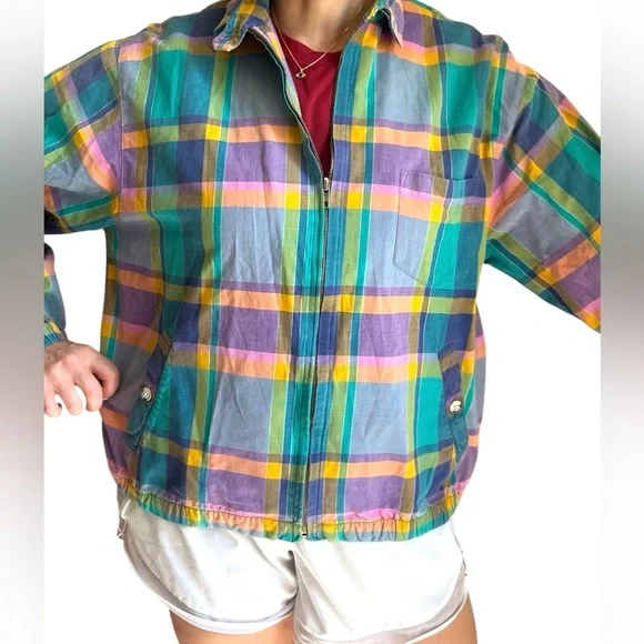 Allen Solly Vintage Madras Plaid Jacket, Petite L - Picture 9 of 12